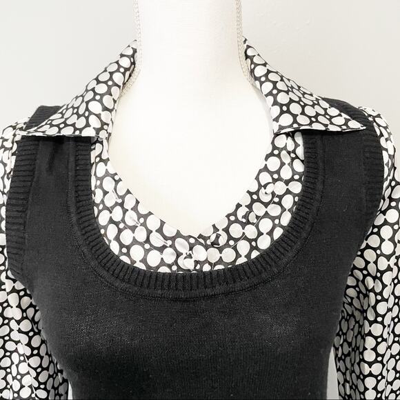 AGB Layered Black sweater polka dot satin top size small - Picture 2 of 10